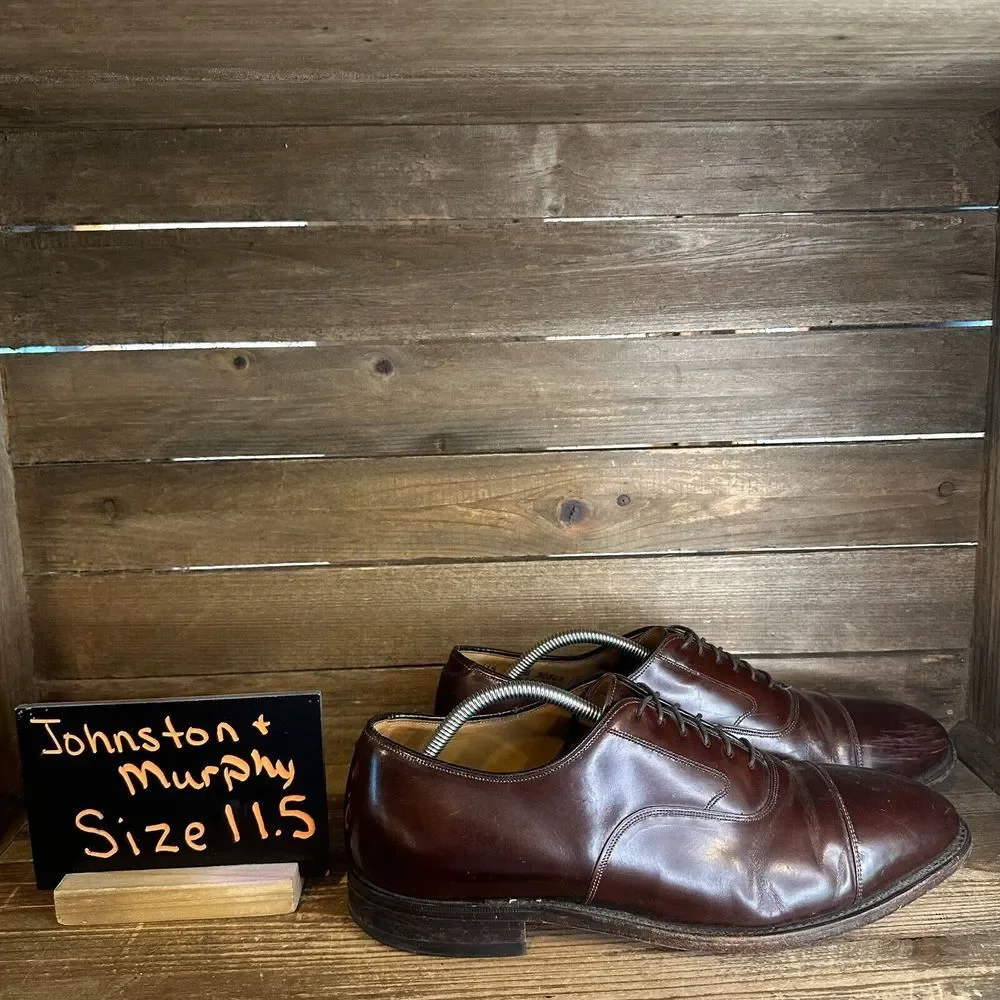 Mens Johnston & Murphy Optima‎ Brown Leather Cap Toe Dress Oxfords Size 11.5 D